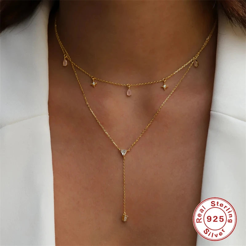CANNER New 925 Sterling Silver Mini Zircon Pendant Necklaces Chain For Women Necklace Chains Fine Jewelry Gift Collares подвеска
