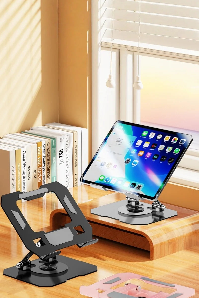 All-Metal Foldable 360° Rotatable Desktop Stand for Tablet & Phone, Hollow-Out Heat Dissipation Tablet Support Bracket
