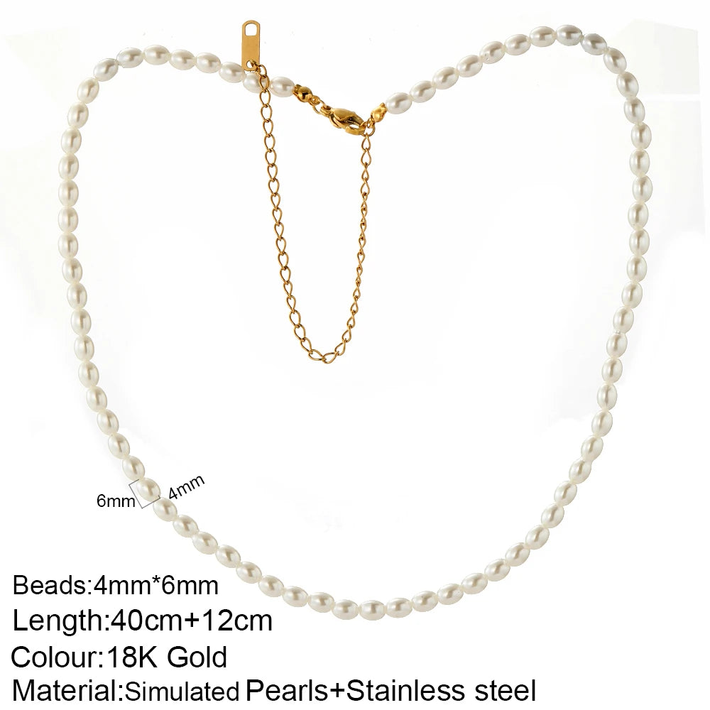 316L Stainless Steel Fashion Golden Color Chain Jewelry Necklace For Women Imitation Pearl Beads Pendant Gifts Jewelry Wholesale