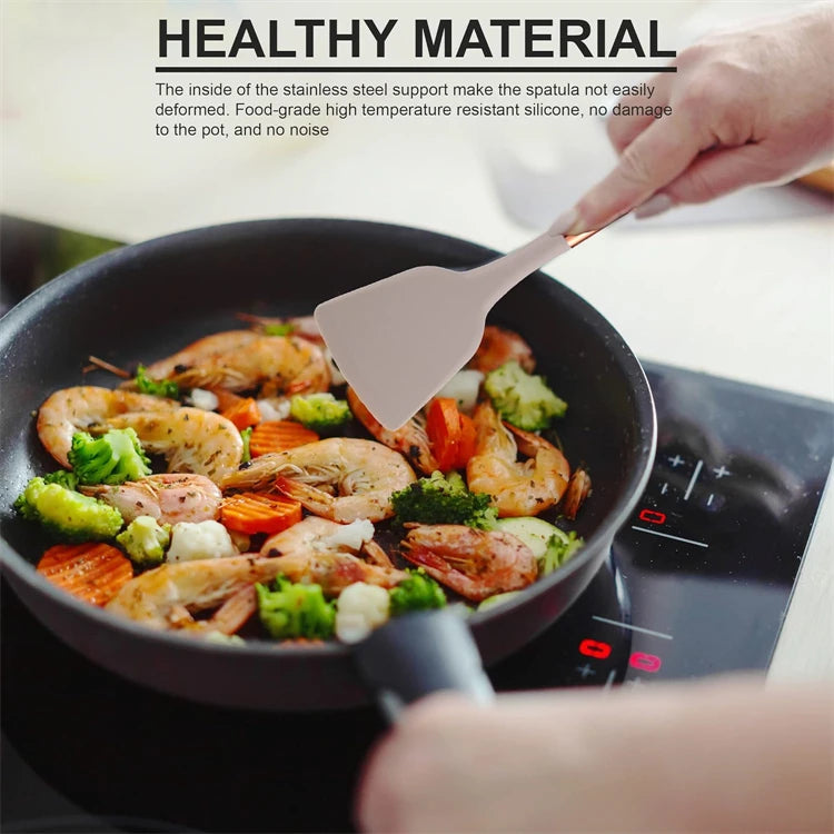 LMETJMA Silicone Kitchen Utensil Set 10 Pcs Cooking Utensil with Utensils Holder Wooden Pattern Handles Nonstick Cookware JT264