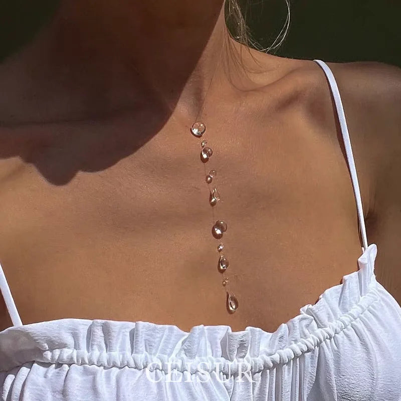 Ins Simulation Water Drop Clear Dewdrop Series Necklace Handmade Glue Dripped Fashion Jewelry Women Niche Gifts Friends