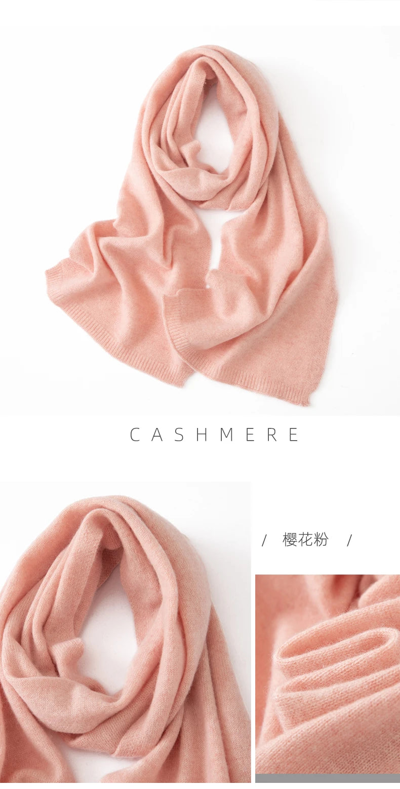 Soft 100% Cashmere Scarf for Autumn and Winter, Women's Knitted Warm Neck Protection Scarf 160*25CM