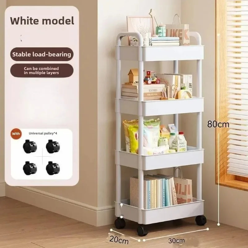 Kitchen multi-functional storage rack mobile trolley multi-level storage rack bookshelf snack and fruit storage rack
