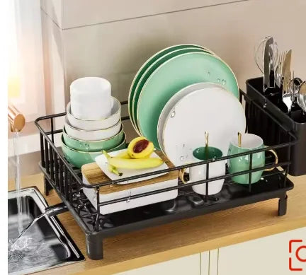 Rustproof Dish Drying Rack Kitchen Countertop Dish Rack Dish Drainer Organizer with Utensil Holder＆ Drain Board for Kitchen Sink