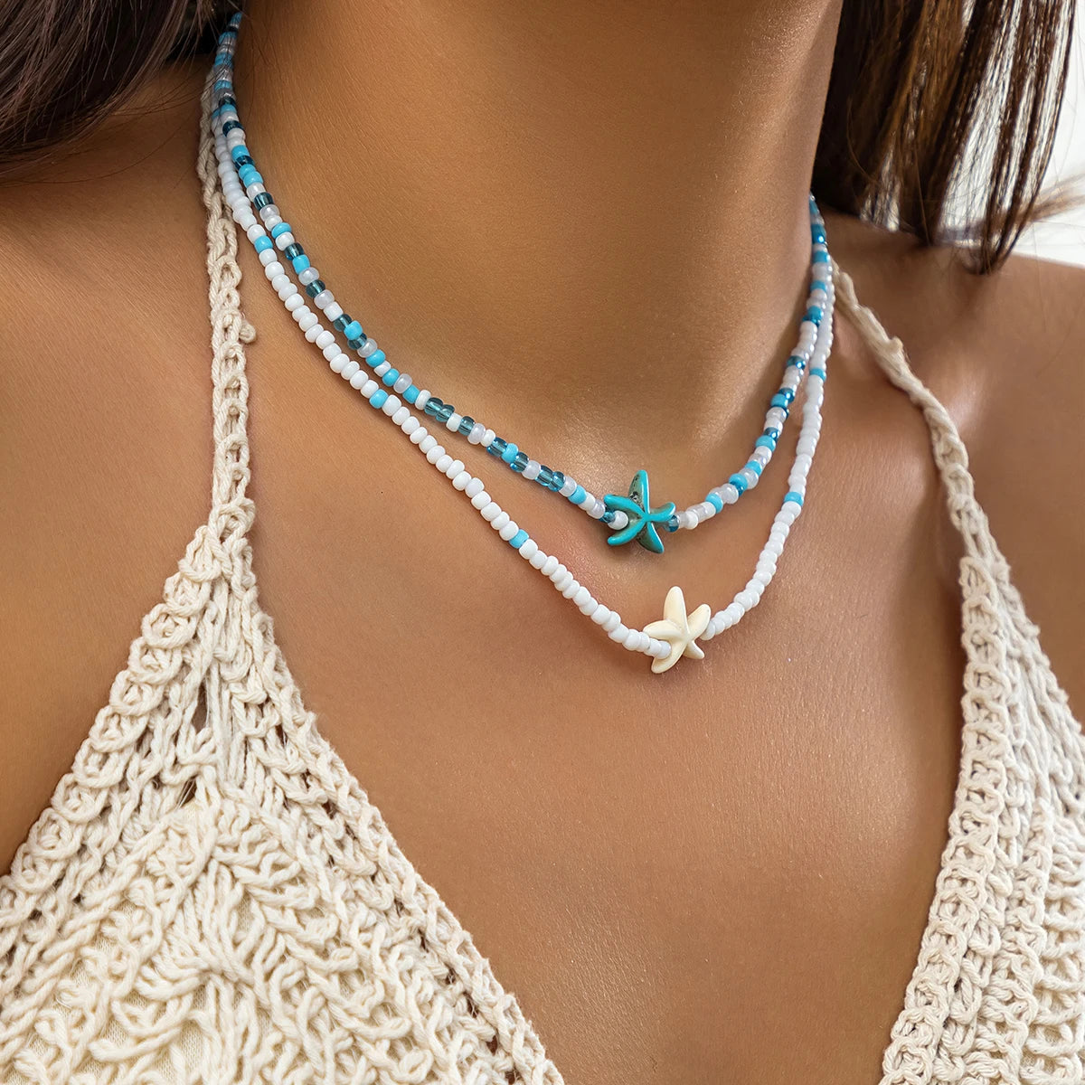 Layered Small Seed Beads Chains with Starfish Turtle Choker Necklace for Women Trendy Collar on Neck 2023 Fashion Jewelry Female