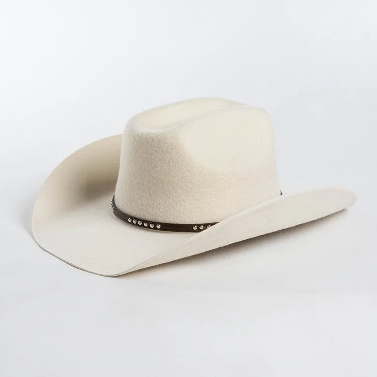 USPOP Autumn Winter Western Cowboy Hat Unisex Casual Studded Wool Felt Hat with Belt  Large Size Fedora Available in Sizes S-XL