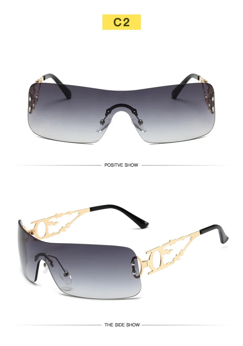 New Fashion Rimless Y2K Sunglasses Women Men 2026 High Quality Trending Product Rave Party Festival Oculos De Sol UV400