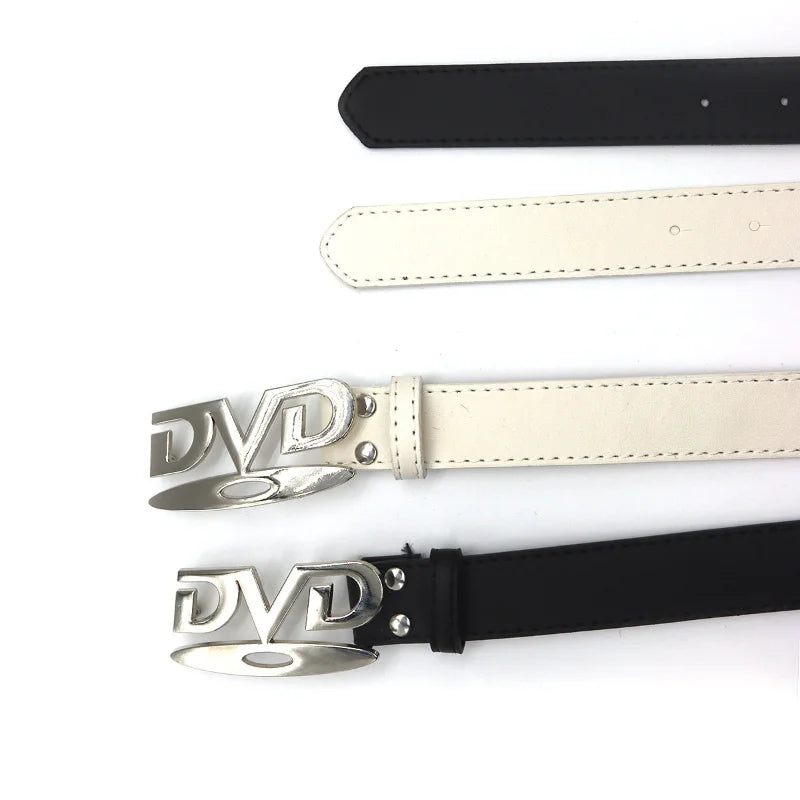 Unisex Nostalgic Design DVD Buckle Belt Men Women Decoration Paired with Jeans Waist Straps Belt Versatile Design Sense Belt