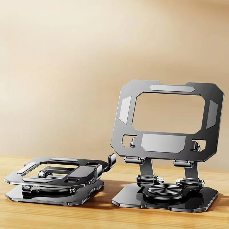 All-Metal Foldable 360° Rotatable Desktop Stand for Tablet & Phone, Hollow-Out Heat Dissipation Tablet Support Bracket