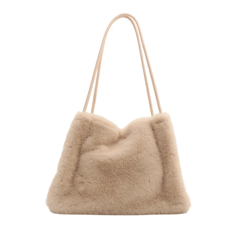 Female Autumn Winter Plush Handbag Versatile Solid Color Chain Crossbody Shopping Bag Women New Design Chain Messenger Bags