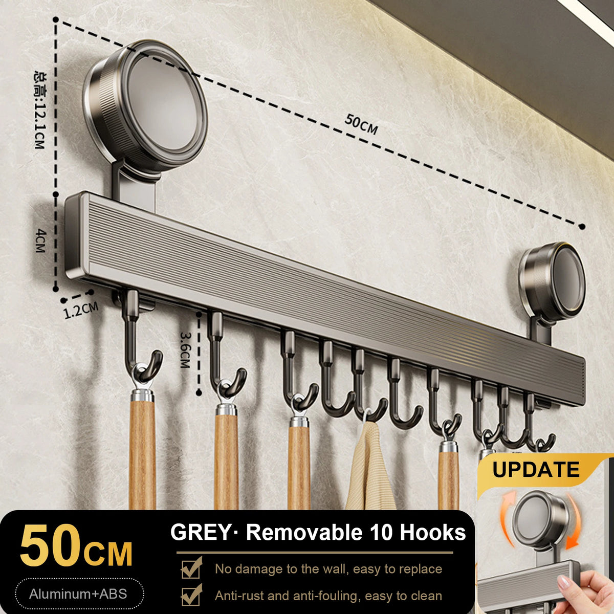 Multi-Purpose Suction Cup Hooks 6/8/10 Aluminum Bathroom Towel Rack Strong Load-Bearing White Grey Kitchen Storage Hook