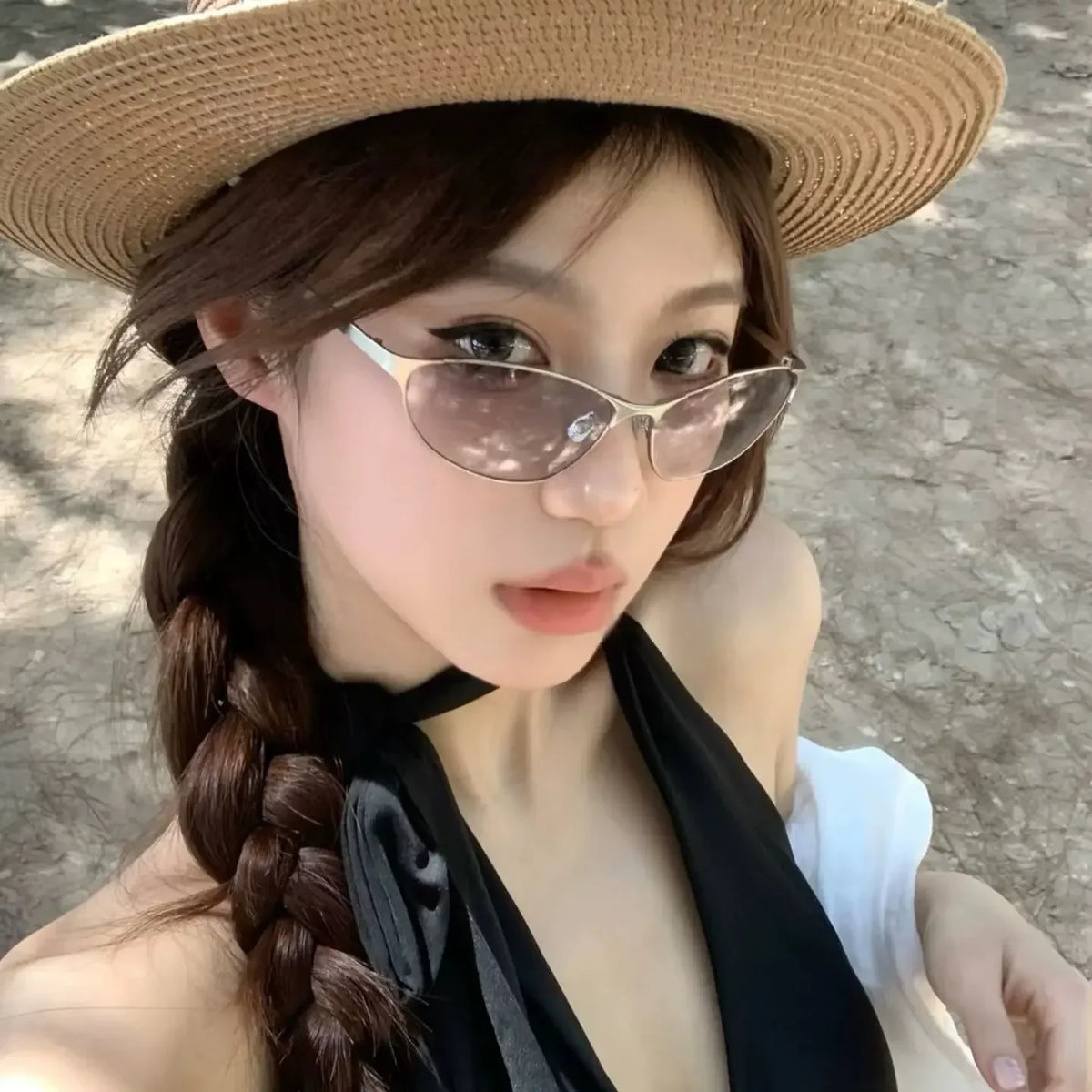 Women Stylish Hip Hop Sunglasses Men Unisex Outdoor Travel Fashion Metal Frame Goggle Shades Fashionable Street Sun Glasses