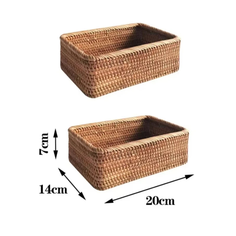 Rattan Storage Basket for Home Decor Snack Handmade Woven Nesting Baskets Wicker Storage Box Kitchen Table Household Supplies