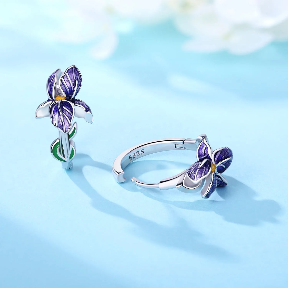 925 Sterling Silver Flower and Plant Series Purple Iris Earrings Exquisite Wedding Party Gifts for Ladies Jewelry Fashion Gifts