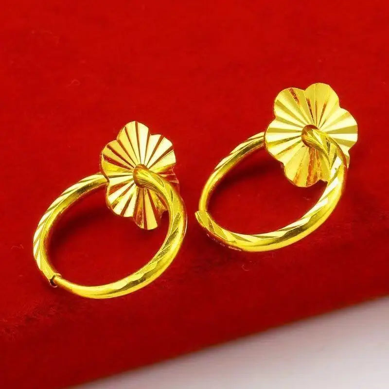 24K Gold AU999 Large Round Hoop Earrings Women's - Premium pure gold, classic versatile design, suitable for commute