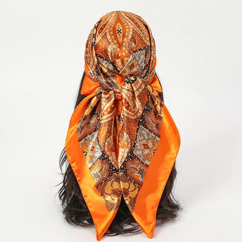Luxury Brand Silk Satin Square Scarf Women Hijab Bandana Muslim Headscarves Shawl Wrap Ladies Headband Neckerchief Foulard 90cm