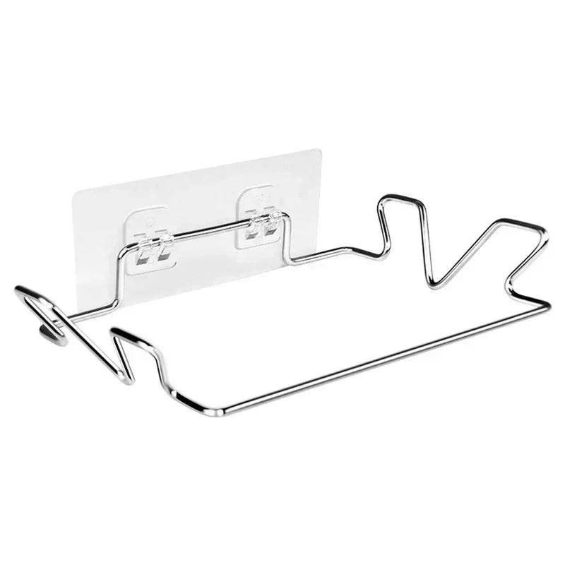 Stainless steel trash bag holder rack with mounting plate and three support arms