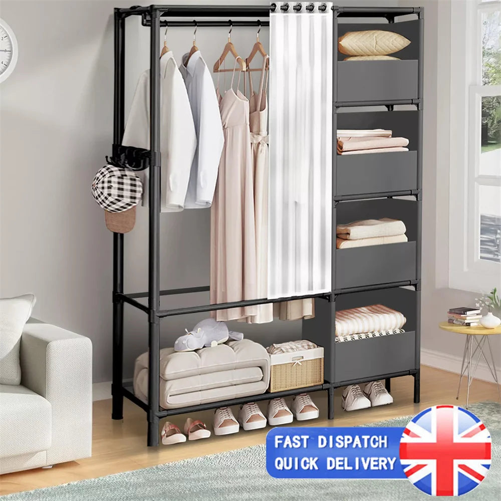 Metal Closet Clothes Rail Wardrobes Living Room Storage Garment Shoes Shelf Heavy Duty Hanging Rack Shelving Clothing Hanger