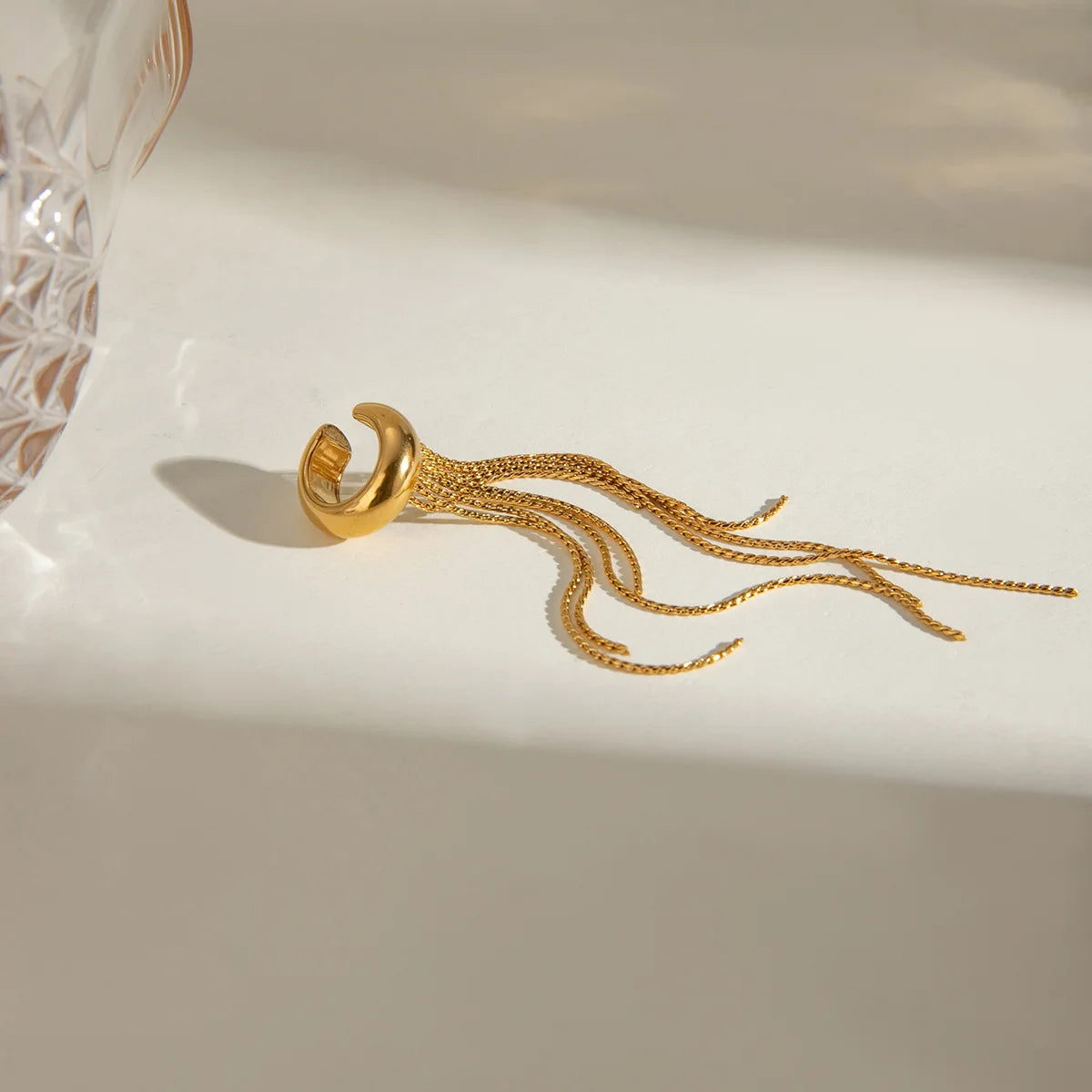 Yori 1Pc Long Tassel Drop Dangle Ear Clip Women's Metal Charms Stainless Steel 18K Gold PVD Plated Waterproof Jewelry 2025 New
