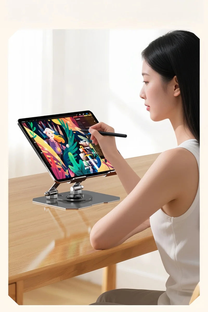 All-Metal Foldable 360° Rotatable Desktop Stand for Tablet & Phone, Hollow-Out Heat Dissipation Tablet Support Bracket