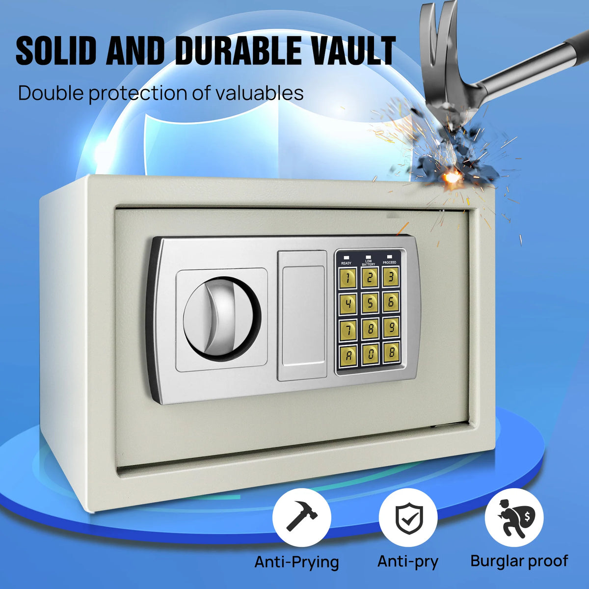 Safe Box Digital Security Steel Case with Electronic Password & Key for Home,Office (4.6/8.5/16L,Black/Grey/White)