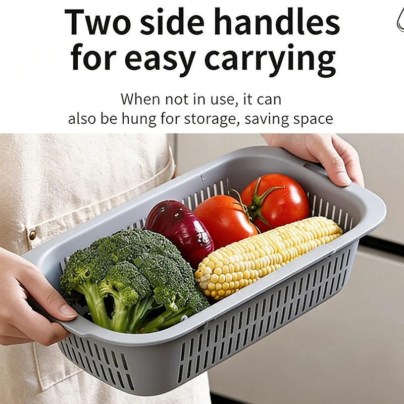 Extendable Over The Sink Colander Strainer Basket for Washing Vegetables Fruits Draining Pasta Drying Dishes Home Kitchen Tool