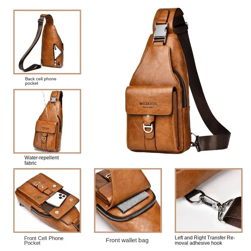 2026 New Men's Bag High Quality PU Leather Men's Chest Bag Simple Waterproof Single Shoulder Crossbody Bags Messenger Bag Gift