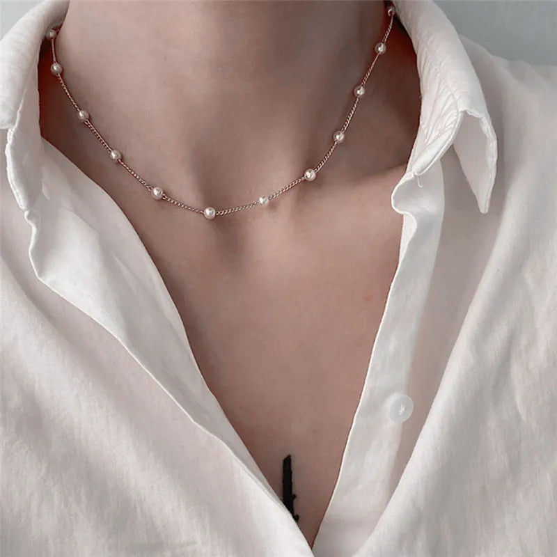 2026 New Fashion Gold Color Pearl Choker Necklace For Women Girl Simple Double Layer Neck Chain Necklace Jewelry Gift