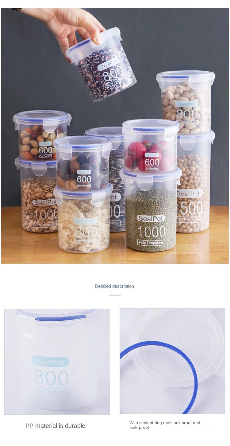 1-4Pcs Sealed Storage Box Transparent Kitchen Food Grain Organize Storage Tank Plastic Large Capacity Moisture-proof Sealed Jars
