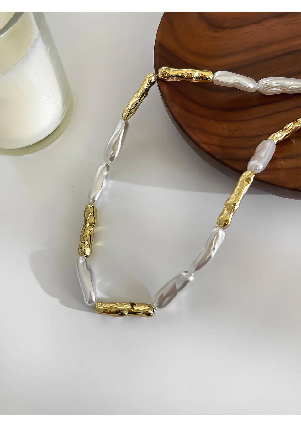 Peri'sbox Vintage Fashion Irregular Imitation Baroque Pearl Metal Copper Necklace for Women Punk Hip-Hop Statement Jewelry Gifts