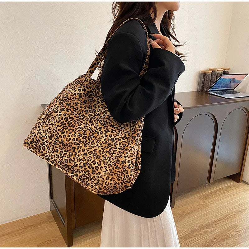 Vintage Leopard Print Women's Handbag Fashion Large Capacity Leopard Print Canvas Bag Underarm Bag Large Shopping Bag Women' Bag