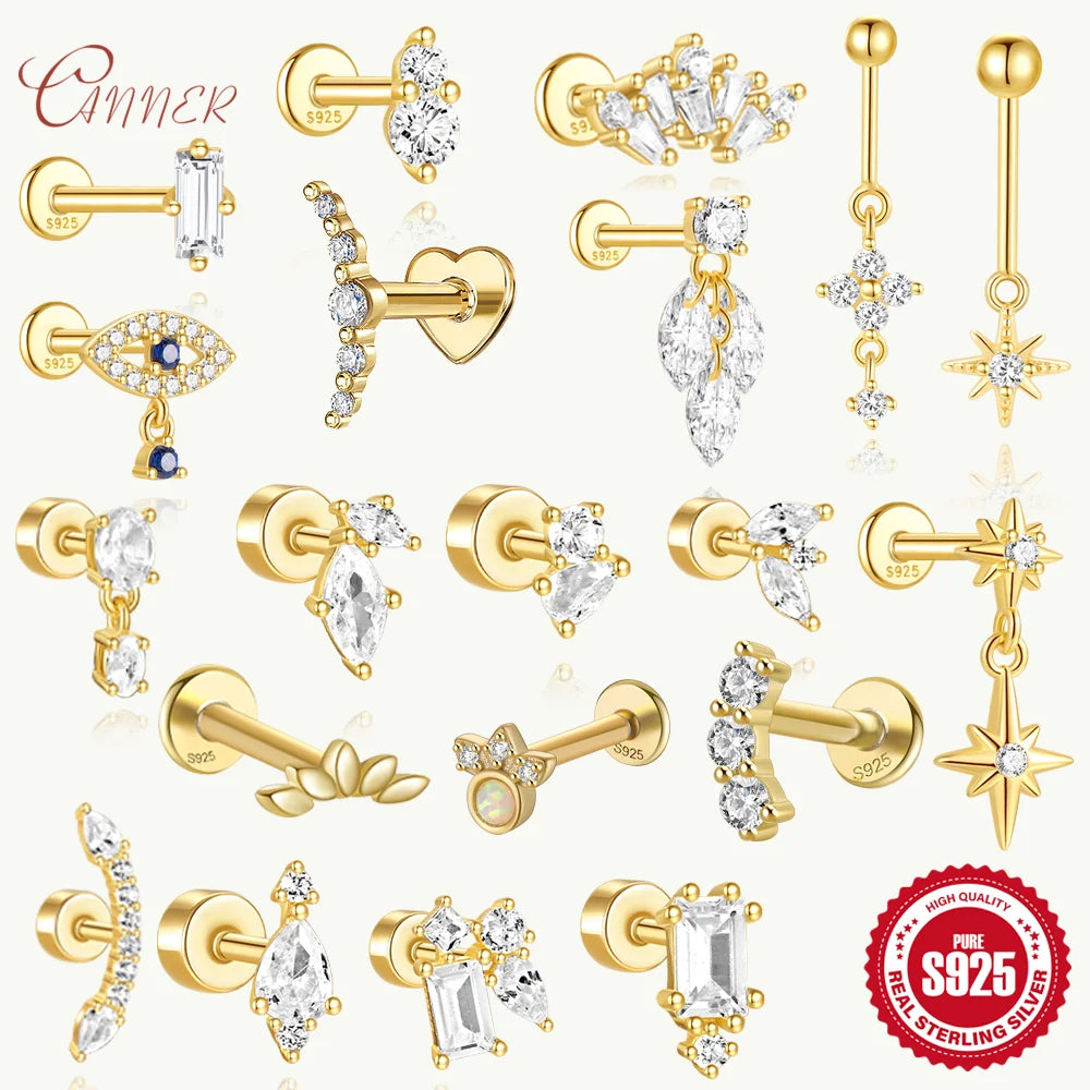 CANNER Pendientes Plata 925 Piercing Stud Earrings For Women Cubic Zirconia 925 Sterling Silver Cartilage Earring Jewerly 1pc