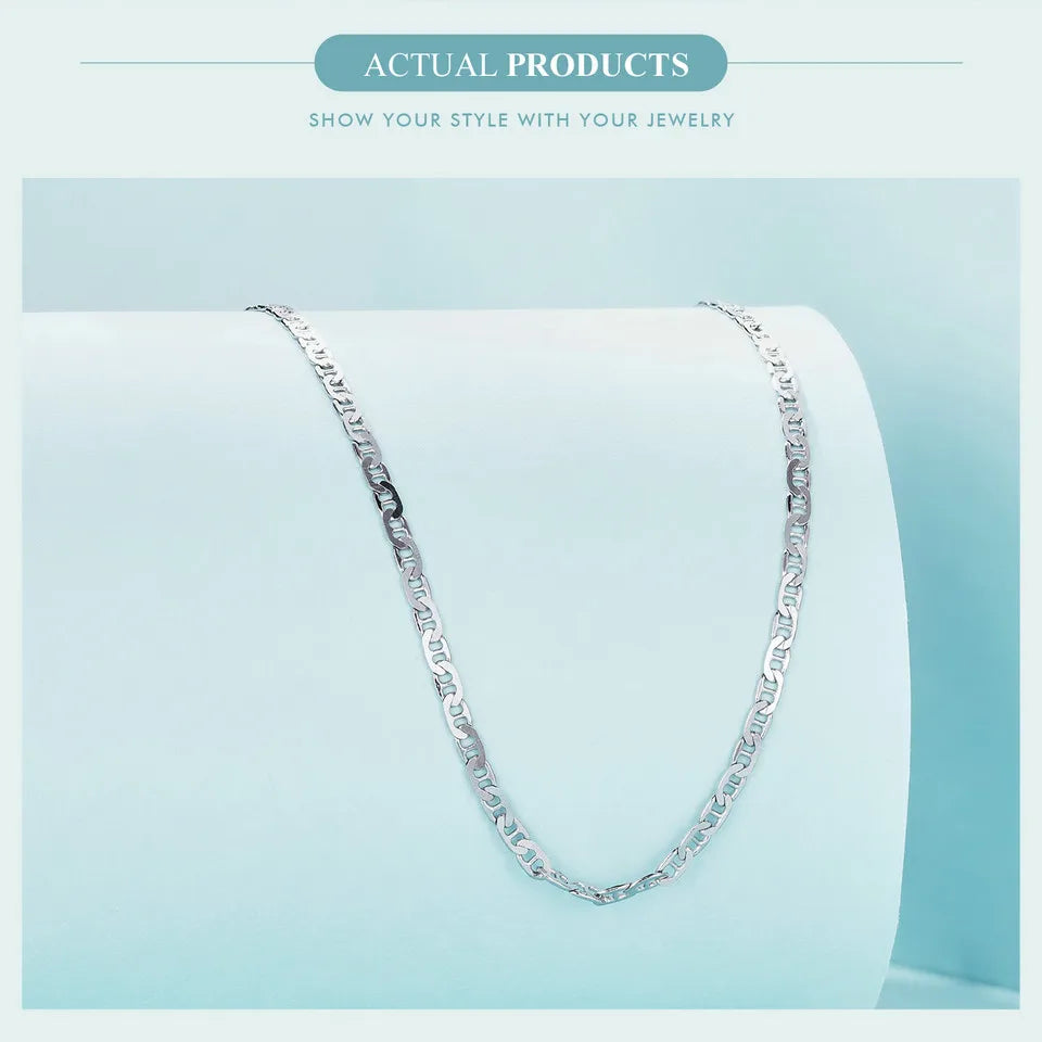 WOSTU Classic Basic Chains Solid 925 Sterling Silver O-Shaped Necklace Twisted Snake Bar Singapore Box Chain Square Links 45CM