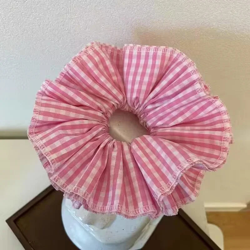Small Design Hair Scrunchies For Woman Summer Cute Four Layer Plaid Headwear Pure Cotton Edge Extra Large Intestinal Hair Loop