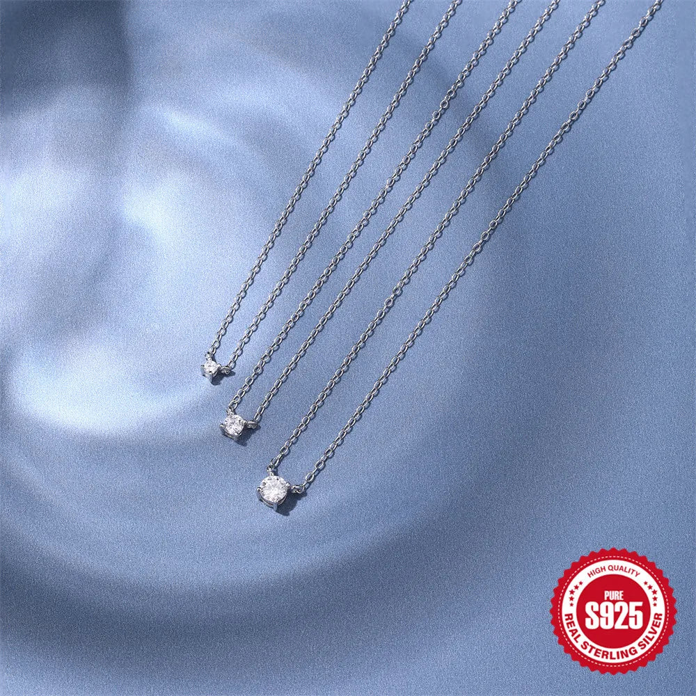 CANNER 2/3/4mm Moissanite Pendant Necklaces 925 Sterling Silver Necklace Chain For Women Ins 18K Gold Classic Minimalism Jewelry