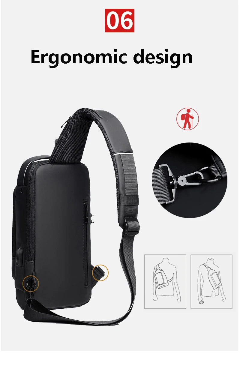 Men Multifunction Anti Theft USB Shoulder Bag Man Crossbody Cross Body Travel Sling Chest Bags Pack Messenger Pack