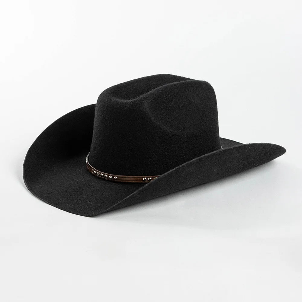 USPOP Autumn Winter Western Cowboy Hat Unisex Casual Studded Wool Felt Hat with Belt  Large Size Fedora Available in Sizes S-XL