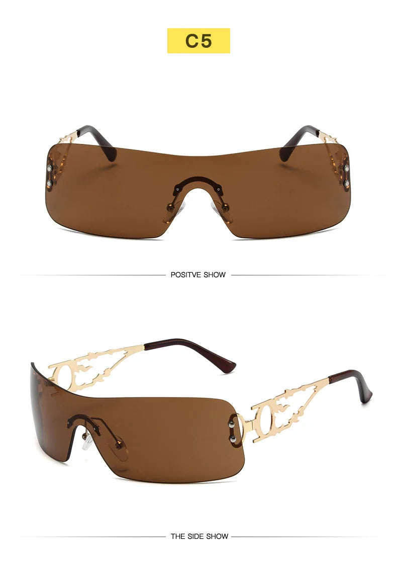 New Fashion Rimless Y2K Sunglasses Women Men 2026 High Quality Trending Product Rave Party Festival Oculos De Sol UV400