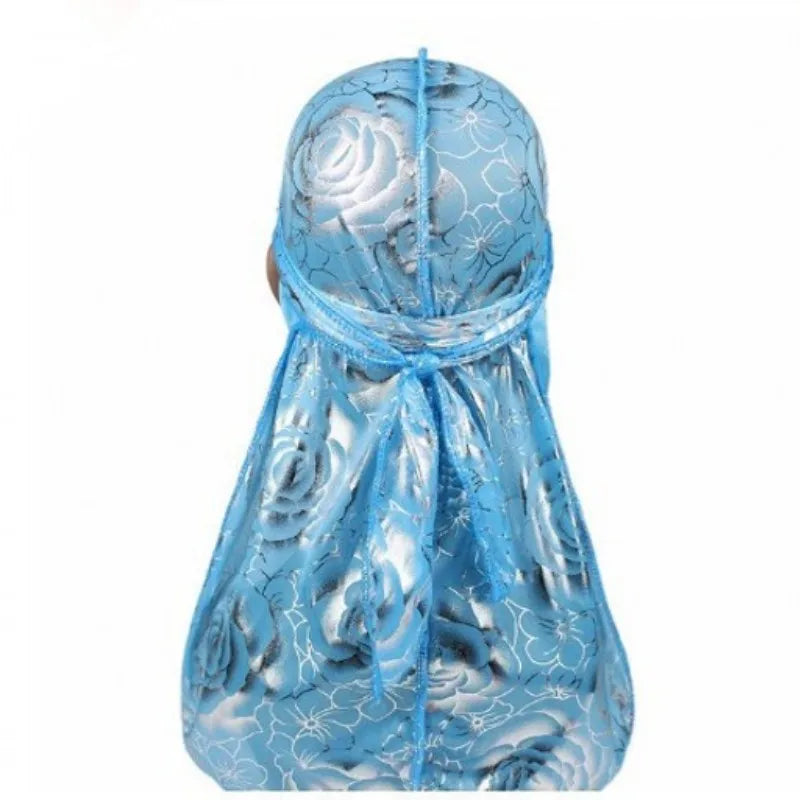 Satin Floral Printed Headband Scarves for Women Hair Accessories Mens Doo Rag Durag Long Tail Cap Bandana Turban Unisex Headwear