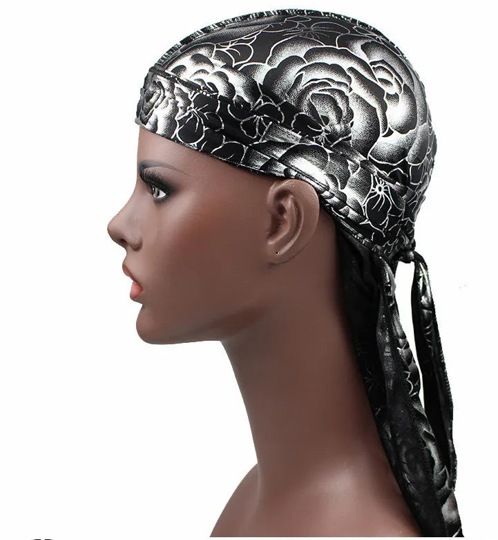 Satin Floral Printed Headband Scarves for Women Hair Accessories Mens Doo Rag Durag Long Tail Cap Bandana Turban Unisex Headwear