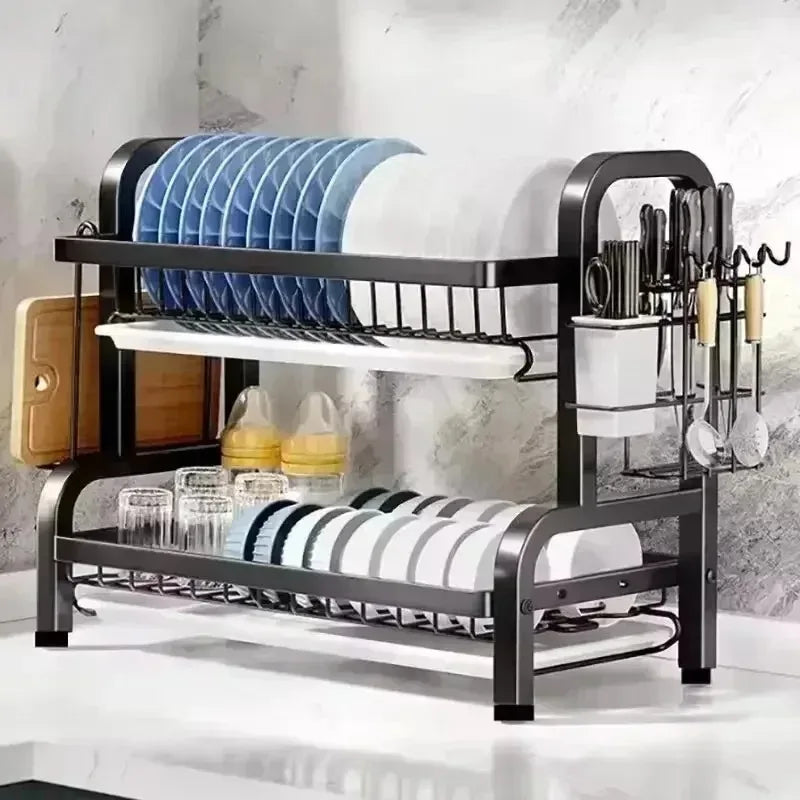 Kitchen bowl drain storage, cabinets layered storage shelves, tableware and chopsticks sorting shelves