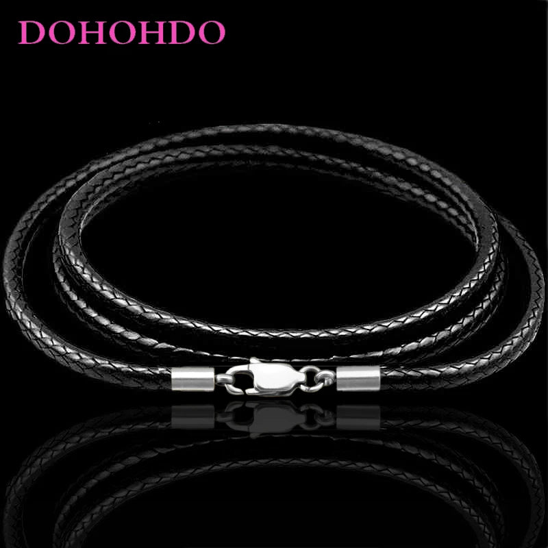 1-3mm Leather Cord Necklace 40-80cm Cord Wax Rope Lace Chain With Stainless Steel Lobster Clasp For DIY Pendant Necklace Jewelry