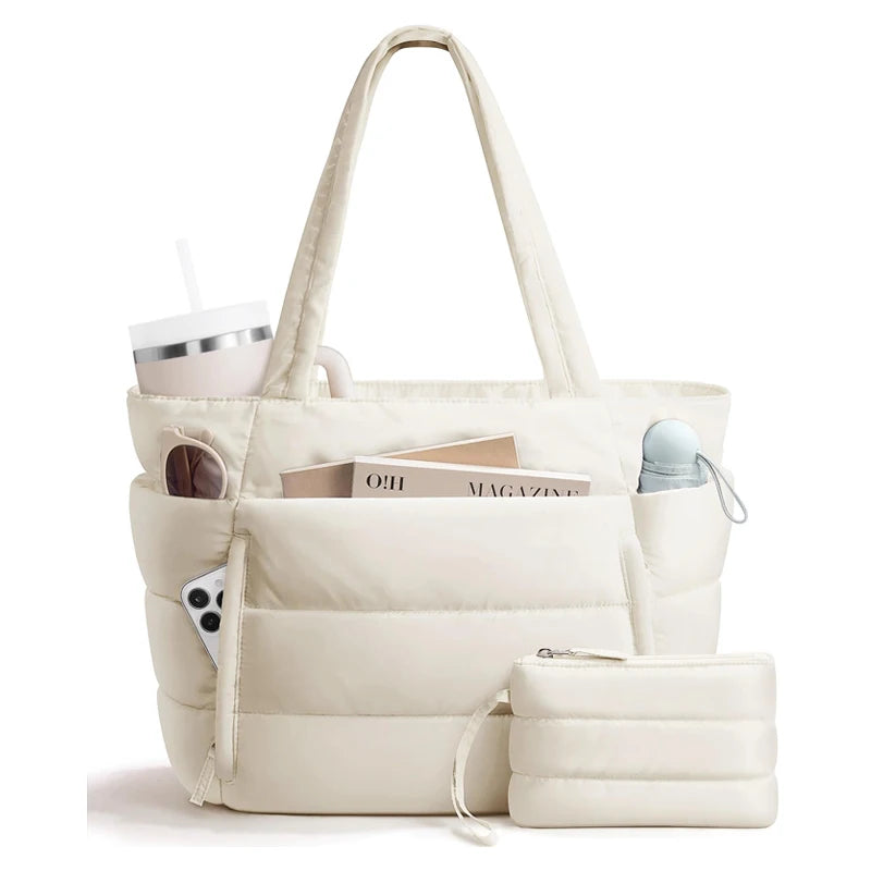 Tote Bag for Women, Lightweight Puffy Tote Bag with Compartments Shoulder Bag Handbag for Travel, Work, Gym