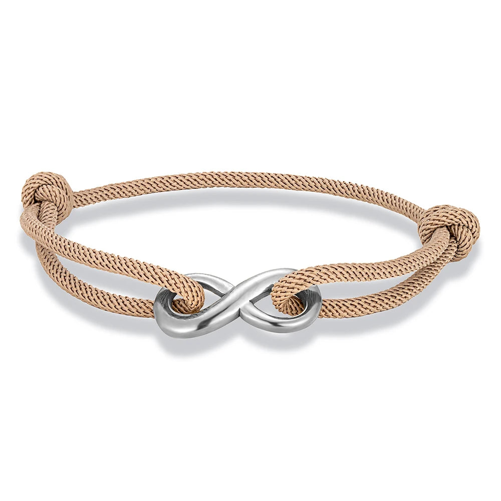 MKENDN Minimalist Stainless Steel Infinity Bracelet for Men Women Adjustable Rope Bracelet Couple Friendship Jewelry Gifts