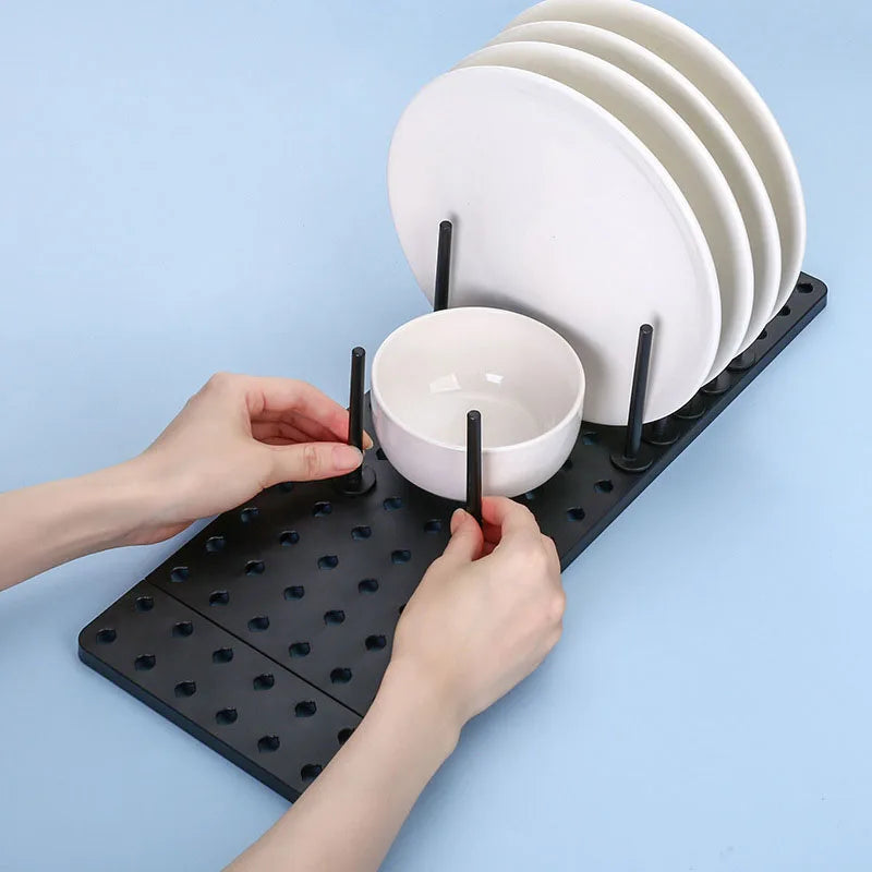 Drawer Retractable Tableware Rack  Pegboard Drawer Organizers  For Kitchen Adjustable Dish Plate Storage