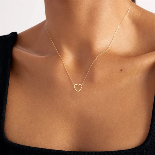 Gold-tone stainless steel heart pendant necklace with fine chain