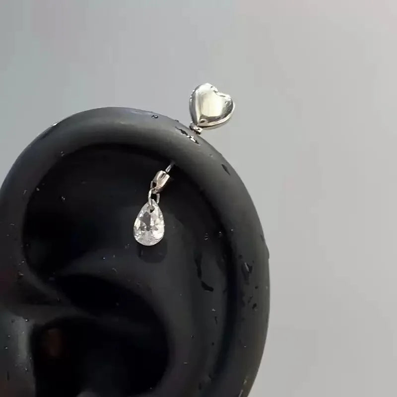 1 Pcs White Heart Bowknot Titanium Steel Ear Bone Nail Shiny Allergy Prevention Women Cochlear Accessories Piercing Earrings