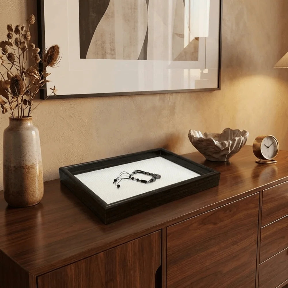 Light Luxury Wooden Rectangular Storage Tray Large Capacity Decorative Jewelry Display Trays Space Saving Cosmetic Holder Vanity