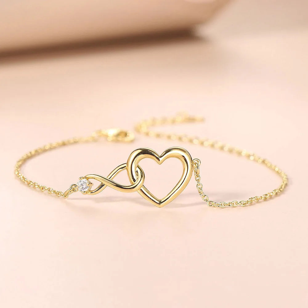 Heart Bracelet for Women Crystal Infinite Love Aesthetic Korean Gold Color Chain Bangles Wedding Accessories Bride Jewelry H058