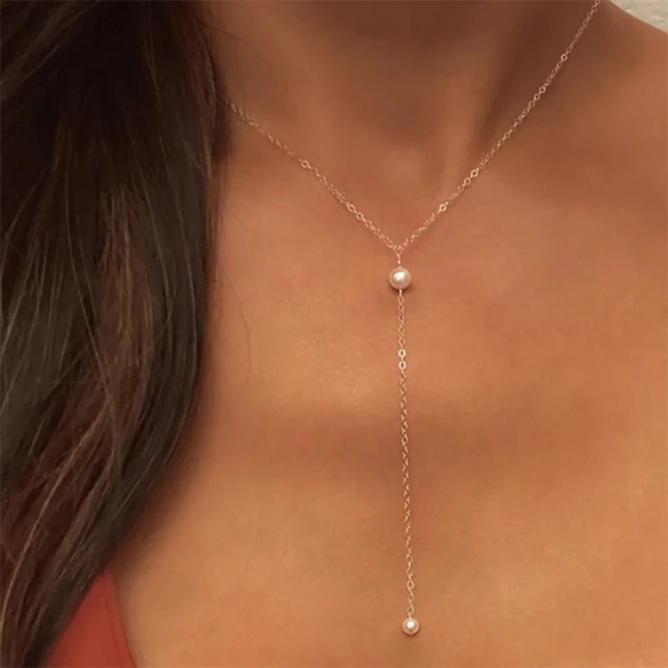 316L Stainless Steel Fashion Golden Color Chain Jewelry Necklace For Women Imitation Pearl Beads Pendant Gifts Jewelry Wholesale